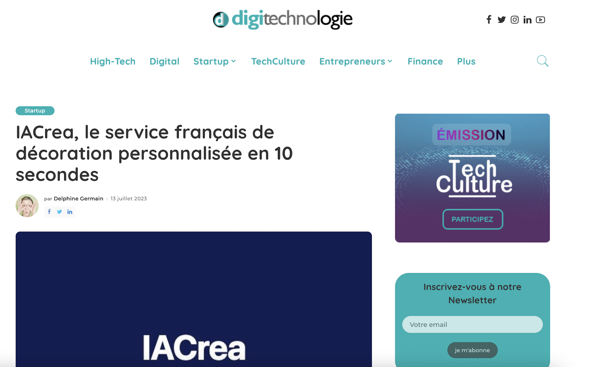 Digitechnologie décrit IACrea comme étant le service français de décoration personnalisée en 10 secondes